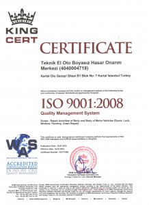 iso_9001_2008_is_guvenligi_sertifika_Teknik El Oto Boyasz Gk Onarm merkezi olarak aracnzda oluan dolu hasar ve gk, kk, ukur, ezik, vuruk, izikler iin hizmet vermekteyiz.